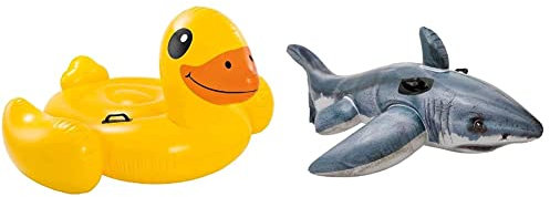Intex 57556 57556NP Schwimmtier Gelbe Ente, Gelb/Bunt, Pequeño & Great White Shark Ride-On - Aufblasbarer Reittier - 173 x 107 cm