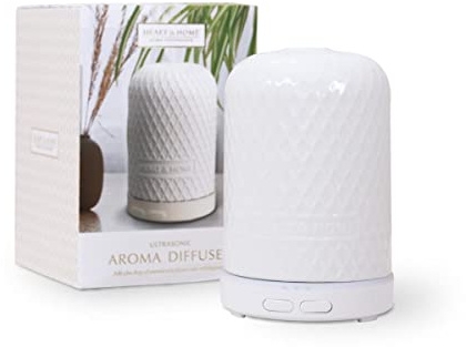 Heart & Home Ultrasonic Aroma Diffuser – Ceramic Essential Oil Diffuser with LED Colour-Changing Light, 2 Mist Modes, Auto Shut-Off & USB Power – Stylish Home Fragrance & Gift