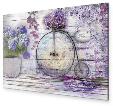 murando - Akustikbild Blumen Bilder Akustikschaum Hochleistungsschallabsorber Schallschutz Leinwand 1 tlg Wandbild Raumakustik Schalldämmung Retro Holzoptik Hortensien Fahhrad