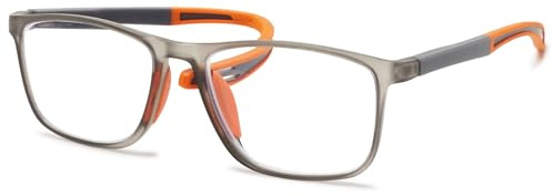Lanomi Mode Kurzsichtige Blaulichtfilter Brille Rechteckig TR90 Rahmen Flexibel Leichte UV400 Schutz Outdoor Myopia Brillen für Damen Herren Grau Rahmen Orange Arm -1.5