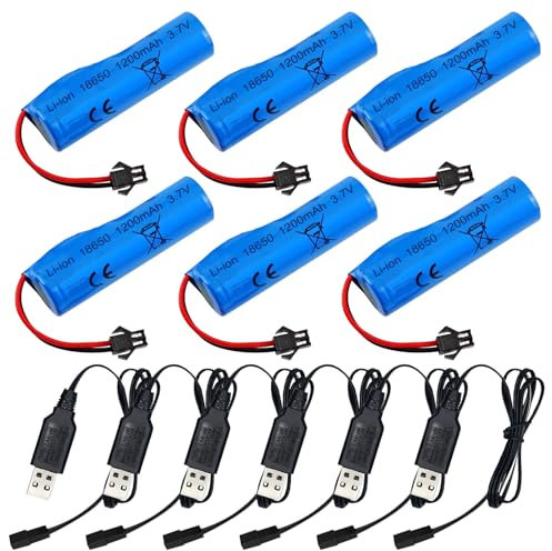 Vegena 6 Pezzi 3,7 V 1200 Mah Batteria Ricaricabile Agli Ioni Di Litio Li Ion Power Batteria Di Ricambio 18650 Con 4 Caricabatterie USB Spina SM-2P per Barche, Carri Armati, Auto, Veicoli Rc, Robot