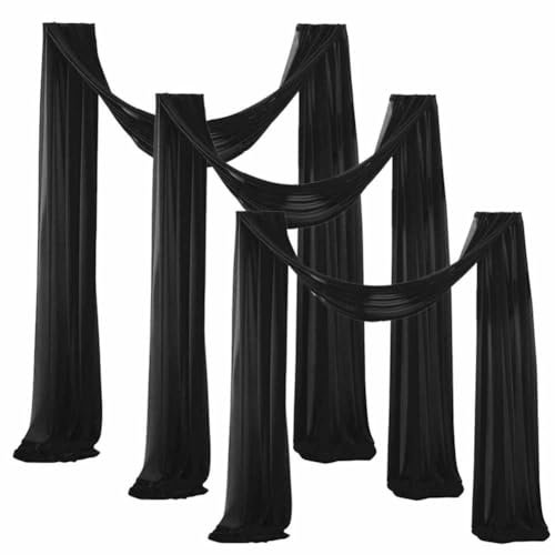 SHTGOI Hochzeitsbogen Vorhang 3 Paneele Chiffon Querbehang Freihanddeko Hintergrund Tülldekostoff 75 * 300cm Hochzeit Vorhänge Gardine für Zeremonie Party Arbor Torbogen Fenster Deko Schwarz