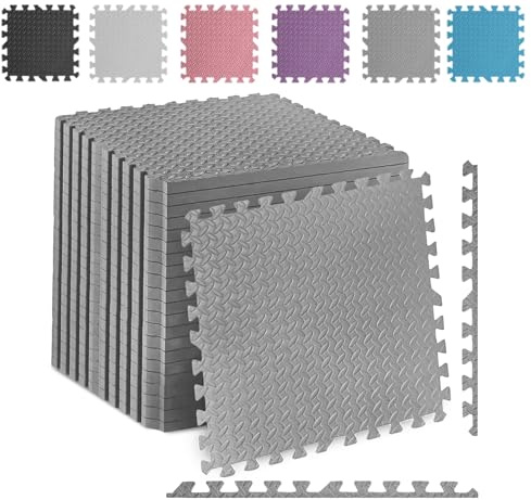 Fk Sports Thick Gym Flooring Mat Leaf 600x600x12mm (Grey, 16pcs | 64 sq.ft) Soft Cushion Non-skid mats EVA Rubber foam, Interlocking Puzzle Floor Tiles kids toddlers for home Yoga Workout
