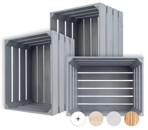 Creative Deco 3 x Große Holzkiste Grau | 50 x 40 x 30 cm | Weinkisten Set Obstkiste Holz | Geschliffen Vintage Holzbox Kiste | Perfekt als Deko Geschenkkorb leer Spielzeugkiste Aufbewahrungsbox