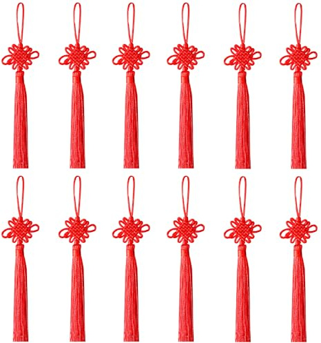 Lezevn Red Chinese Kontting Cord New Year Lucky Knot Handmade Silky Floss Chinese Tassel Celebration Supplies Decoration Car Handing Decoration (12)