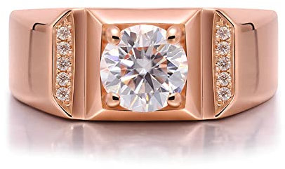 Lieson Hochzeitsringe Herren, Ehering Herren Gold 585 14K Breit Ring 4 Zinken Rund Moissanit 1ct Ring Verlobung Rotgold Große 53 (16.9)