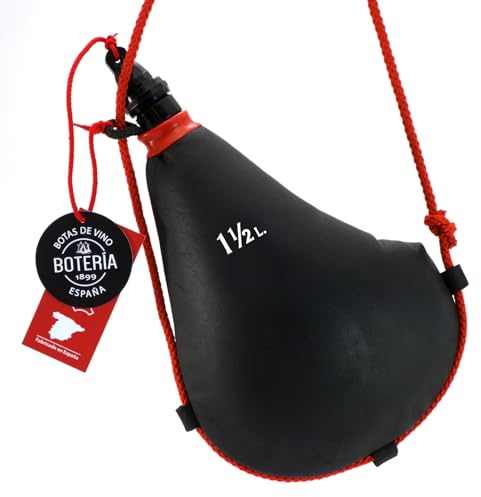 Bota de Vino Recta Tradicional Piel de Cabra Interior de Látex Todas las Bebidas Color Cuero Negro (1,5 Litros)