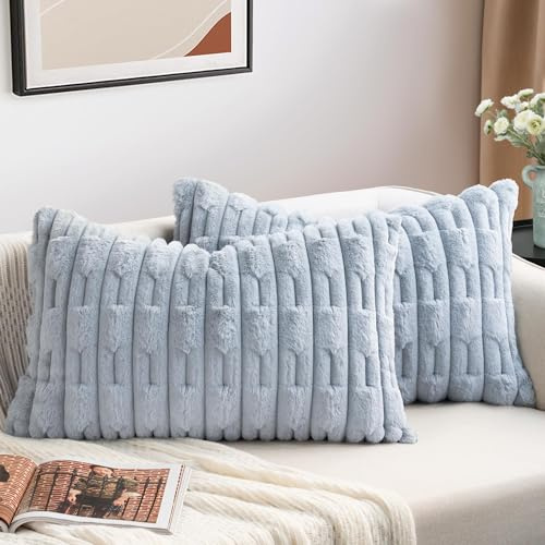ZWJD 2er Set Grau Kissenbezug 40x60 Kunstpelz Plüsch Kissenbezüge Weiche Kissenhülle Flauschig Dekokissen Moderne Kissen Deko für Wohnzimmer Sofa Schlafzimmer Auto Dekor Sofakissen 40 x 60cm