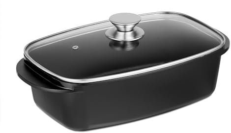 Relaxdays Pirofila da Forno con Coperchio, Teglia 5 L, in Alluminio Rivestito, per Piano Cottura Elettrico e Gas, Nero, 16 x 39,5 x 22 cm