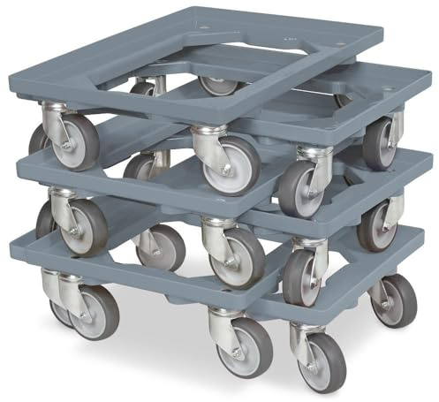 BRB Lot de 6 roulettes de logistique/de transport pour caisses 600 x 400 mm, charge maximale 250 kg (gris)