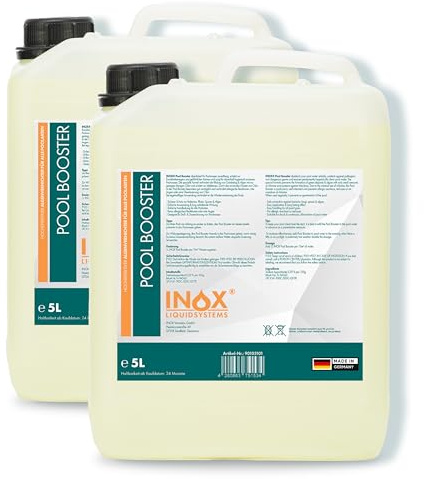 INOX® Algizid für Pool 2x5L – Flüssiger Algenvernichter mit Klareffekt | Hochwirksames Pool Reinigungsmittel gegen Algen, Bakterien & Keime