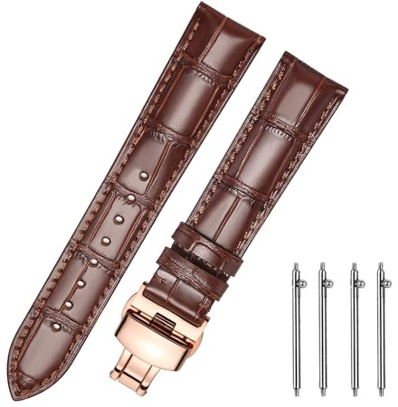 MUENShop Leather Watch Straps Quick Release Polished Deployment Buckle 18mm 19mm 20mm 21mm 22mm 23mm 24mm Black Brown Blue Green Replacement Watch Band for Men Women