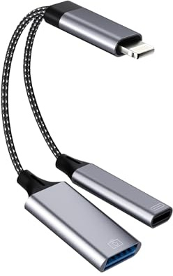 Kefiany Adaptateur Lightning USB 3.0 Câble OTG Pour Apple iPhone iPad (2 en 1) Caméra Clé Lecteur Cartes Souris Clavier Téléphone Lecteur Carte Jack Téléphone Mobile Clés Caméra Port Transfert IP USB