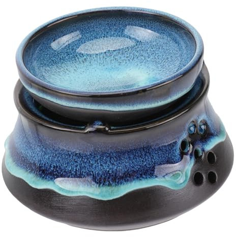 Amosfun Keramik Teeheizung Mit Tasse Blau Teewärmer Retro-Design Für Teekannenwärmer Teegeschirrzubehör Kompaktes Und Tragbares Teezubehör