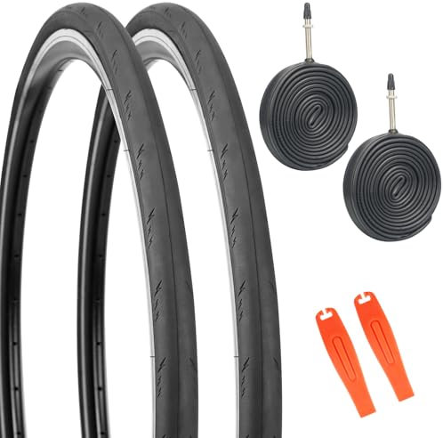 MAKELEN Rennrad-Reifen, Citybike-Reifen, 700 x 28 C, mit 2 Stück, 48 mm FV-Schläuche, schwarz, kompatibler Ersatz-Fahrradreifen, 2 Stück