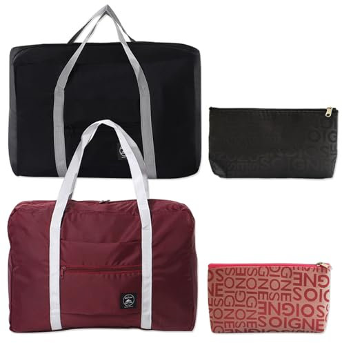 JSTHHTT 2 Pcs Faltbare Reisetasche und Weekender Damen, Handgepäck Tasche für Flugzeug, Klein Faltbare Sporttasche für Herren, Travel Bag