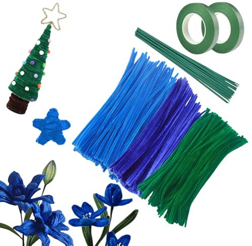 JOZMMZEOOA 300 Stücke Pfeifenputzer zum Basteln,Handgemachtes Kreatives DIY Pfeifenputzer Pfeifenreiniger Chenilledraht Blumen Grün Lila,für Schule Familie Bastelmaterial Set(Tulpe)