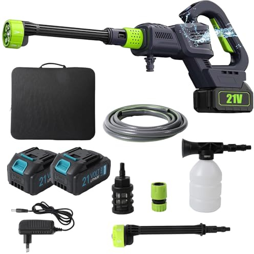 Idropulitrice a batteria, 120 bar Pulitore ad alta pressione, idropulitrice ad alta pressione sulla batteria 4,0 Ah, 15000 mAh, ugello 6 in 1 e tubo 5 m, pulitore ad alta pressione 3000 W
