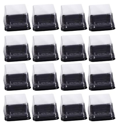 TONGMAN 50Pack Plastic Mini CakeBox Transparent Small Cupcake Container, Moon Cake Box Stand, Mooncake Packaging Box with Covers,Cookies Holders Mini CakeBox for Christmas Wedding Birthday (Black)