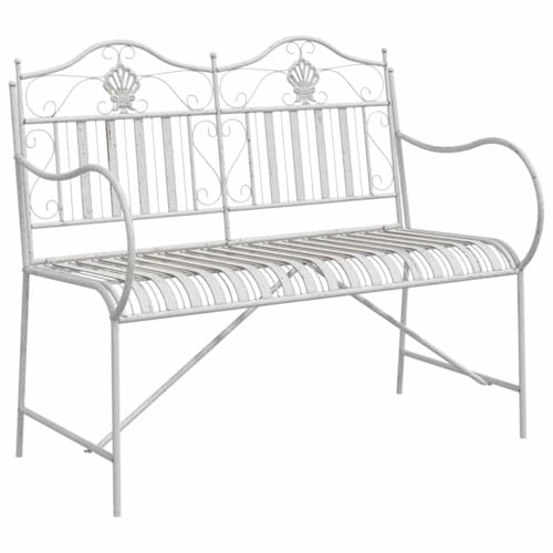 vidaXL Gartenbank 2 -Seater 103,5 x 59 x 89 cm Stahl Antik Weiß | Hält lange, perfekt für draußen, Zeitloser Stil mit schönen Details, Schützt vor Sonnenschäden und Ausbleichen