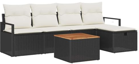 vidaXL Garten-Sofa-Set mit Kissen 6 pcs Schwarz Poly Rattan, Garten- und Terrassenmöbel, modulare Sitzgelegenheiten, UV-beständige Materialien, langlebiges Rattansofa-Set