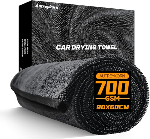 Autreykorn Microfibre Voiture 90x60 cm 700GSM Microfibre Ultra Absorbante, Séchage Rapide sans Traces - Parfait pour Voitures, Motos, Bateaux et Détail Automobile