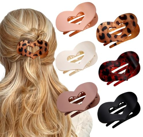 XFSRG 6 Pièces Pince Cheveux Femme Coeur Plates Antidérapante Pinces à Cheveux Latérales Tenue Solide Clips pour Épais et Fins(Multicolore A)