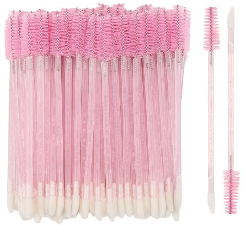 100 Pcs Dual Ended Eyelash Brush Lip Brush, Disposable Mascara Wands Spoolie Lipstick Applicator Portable Makeup Tools for Lip Lash Extension - Pink