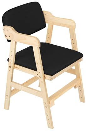 Mitwachsender Kinderhochstuhl, Hochstuhl für Kinder, Höhenverstellbar, Massivholz, höhenverstellbarer Holzhochstuhl für kinder von 2 bis 12 Jahren (48 * 46 * 78cm-BLACK)
