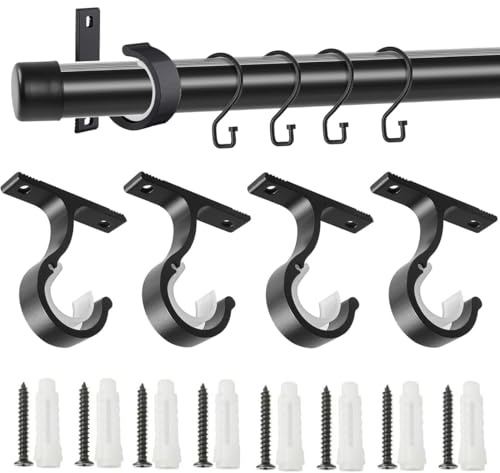 KIRZAX 4 Pièces ø25-28mm Supports de Tringle à Rideaux, Crochets à Draperie avec Vis et Ancrage Mural,Support Tringle Rideaux Plafond,Alliage d'Aluminium Support Tringle Penderie pour Rideau Armoire