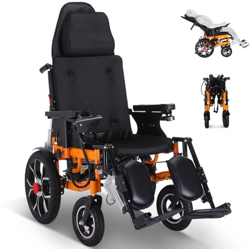 High-Back Fully Reclining Electric Wheelchair with Adjustable Footrests | 20KM Extended Range | Dual Battery Options (12Ah/20Ah)+Extra Battery(12AH)