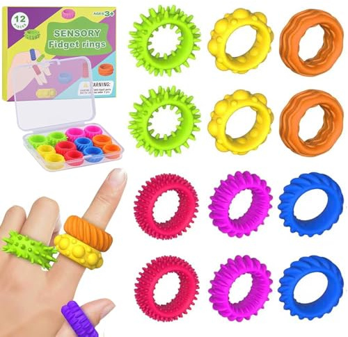 Fidget Ring Toys für Kinder Erwachsene, 12 Pcs Anti Stress Ring Akupressur | Ring Set, Sensorik Autismus für Spielzeug, Anxiety Ring Fidget Spinner Ringe, Beruhigend Bei Stress Angs, Fidget Squishy Toy