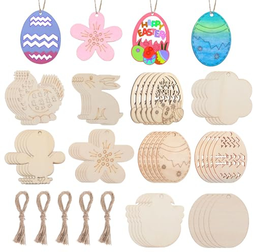 Oryxalv 50 Stück Ostereier zum Bemalen, Ostern Basteln, Holzanhänger zum Bemalen Ostereier, Basteln mit Kindern, Osterdeko, DIY Unvollendete Ostereier für Schule, Wohnraum und Party Deko（B）