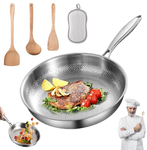 Ruileyou Sarten Titanio Puro, Sarten de Titanio Puro Con Tapa y Espátula, Sartén Titanios Apto Para Todo Tipo de Estufas, Súper Duradero, Resistente A Los Arañazos, Antiadherente (Sin tapa, 22cm)