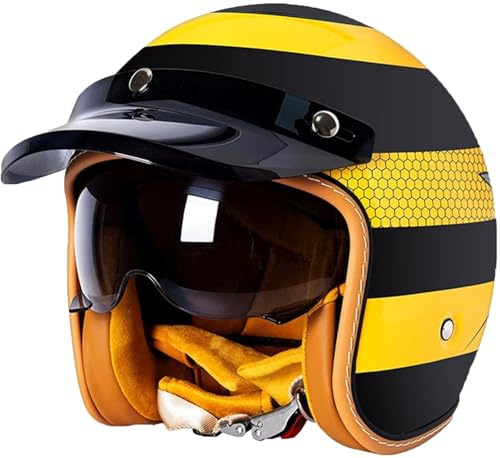 Motorradhelm Roller-Helm für Damen Und Herren im Vintage-Look Jet-Helm mit Visier, Retro Moped-Helm Jethelm für Brillen-Träger Motorrad-Helm, Qualität nach ECE-Norm 2,L(59-60CM)