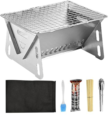 Kompakter Edelstahl-Holzkohlegrill – tragbarer Grill für Camping, Heckklappe, Hinterhof, Terrasse, Feuerstelle, Garten, Strand, Picknick, Partys im Freien