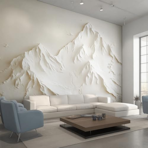 Generisch Vlies Fototapete Weiß 300x210 cm, Tapete 3D Berg Tapeten Vliestapete Wohnzimmer Relief Berg Schlafzimmer Wandtapete Ornamente Mustertapete W&75
