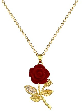 AOSWUD Collar Dorado para Mujer con Colgante de Rosa,Collar Romántico con Flor de Rosa,Joya Elegante para Mujer Regalo para San Valentín Cumpleaños Día de la Madre y Navidad