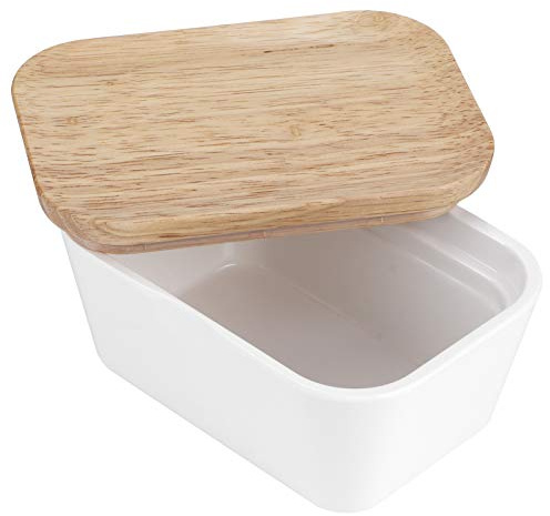 OEBUAFI OEBUAFI Plato de Mantequilla con Tapa de Madera con Anillo de Sellado, Recipiente de Caja de Mantequilla de Melamina para Almacenamiento en Refrigerador, con Tapa para Servir Tabla de (400#)