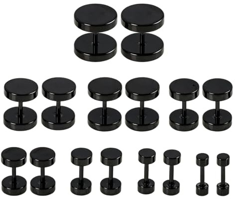 Ensemble de 8 Paires Boucles d’Oreilles Noires Hypoallergéniques en Acier Inoxydable pour Hommes et Femmes - Faux Plug et Barbell de 3mm à 10mm - Idéal pour Toutes Occasions et Cadeaux Spéciaux