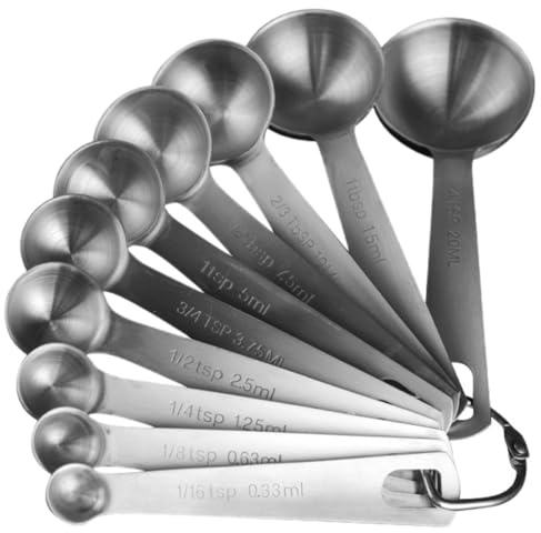 OHPHCALL Cucharas Medidoras de Acero Inoxidable 10 Piezas Balanza, Juego de Cucharas Dosificadoras para Hornear, Utensilios de Cocina Precisos y Duraderos, Ideales para Repostería