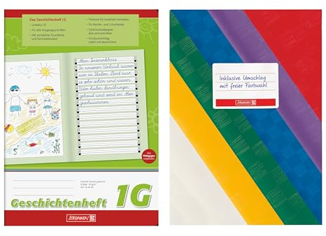 Brunnen Geschichtenheft 1G Schulheft 16 Blatt, DIN A4, für die 1. Klasse + Heftumschlag in Farbe nach Wahl