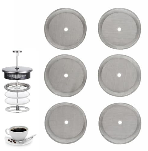 6-Pack 4-Inch Stainless Steel Reusable Coffee Filter Screen | Coffee Strainer Size 4 Glass Replacement 8Cup Cafetiere Accessories Stainless Steel French Press Metal Filter Papers