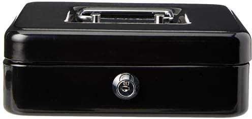 5 Star Facilities Cash Box with 5-compartment Tray Steel Spring Lock 8 Inch, Black