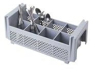 Camrack® Flatware Washing Basket, Half Size, 18 x 7-3/4 x 7-1/4, 4-3/4 max. Height, (8) compartments, no Handles, Soft Gray, 7-1/4-Inch