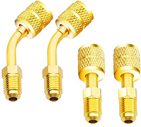 Zoizocp R410A Adapter 5/16 SAE Female to 1/4 SAE Male Flare for Air Conditioners HVAC, 2 Adapter (1 Straight + 1 Angled)