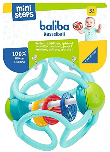 Ravensburger baliba Rasselball türkis - Baby-Spielzeug ab 0 Monate | Greifball mit Rasseleffekt, Zahnungshilfe aus Silikon, Babyspielzeug, Geschenk