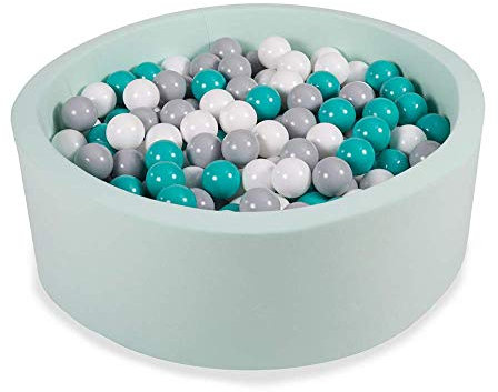 Angelove Bällebad Baby Kinder 90x30cm – Weiches Baumwoll Ballpool mit 200 Bällen – Sicheres Spielzeug für Kleinkinder – Modernes Design für Jungen & Mädchen, Coton, Minze