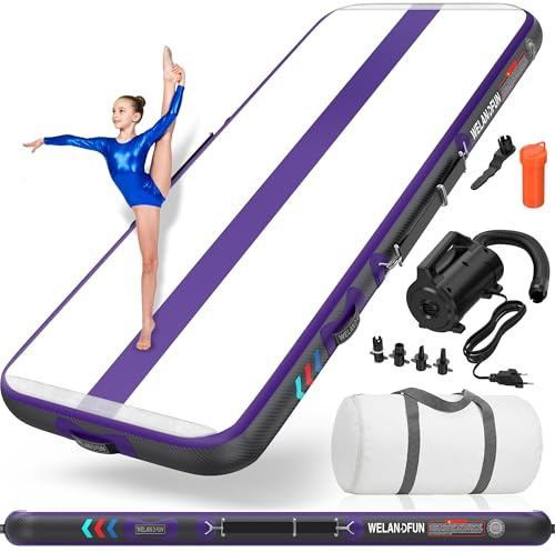 WELANDFUN Air Matte Track Turnmatte Aufblasbar 15 / 20cm mit Luftpumpe, 3/4 / 5 / 6m Gymnastikmatte Tumbling Matten, Trainingsmatte für Yoga/Zuhause/Taumel/Turnhalle