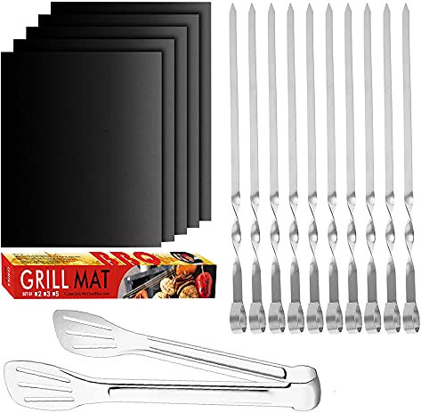 Cozywind BBQ Grillmatten Antihaft Grill matten Wiederverwendbar Grillmatte für Gasgrill Holzkohle Barbecue Grill Matte 5er Set, geeignet für Grill und Backofen (33x40 (mit Zubehör))
